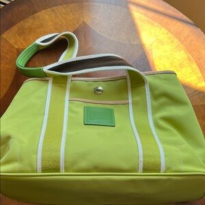 Coach Lime Green Tote Bag with White Accents
